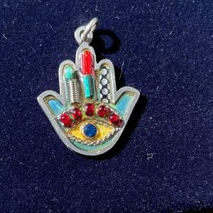 Silver Hamsa charm with gem stones
